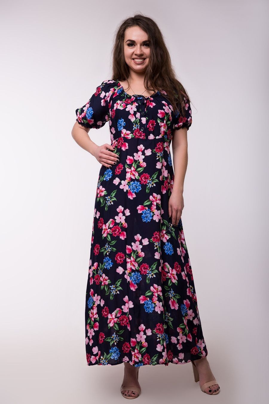 

Платье длинное Jesstore 5700D-33 4XL Темно-синее в цветы
