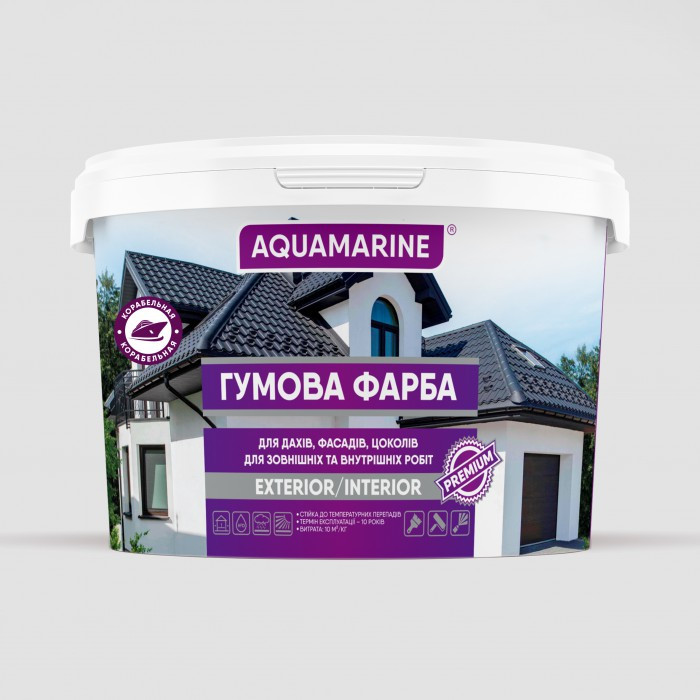 

Краска резиновая для крыш, цоколя, фасадов "AQUAMARINE" Корабельная RAL белая 12 кг