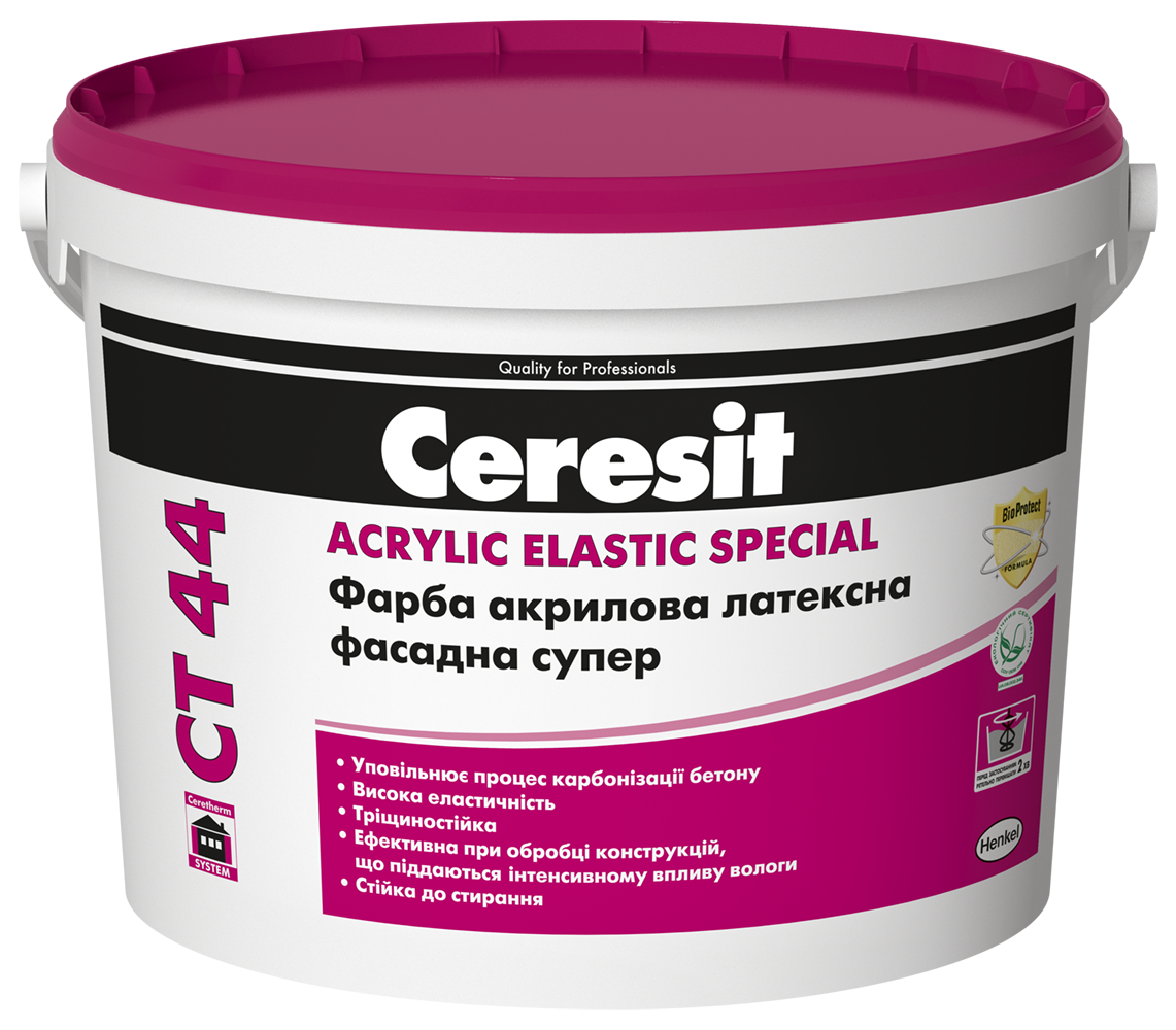 

Краска акриловая фасадная супер Ceresit СТ 44 прозрачная база Acrylic Elastic Special