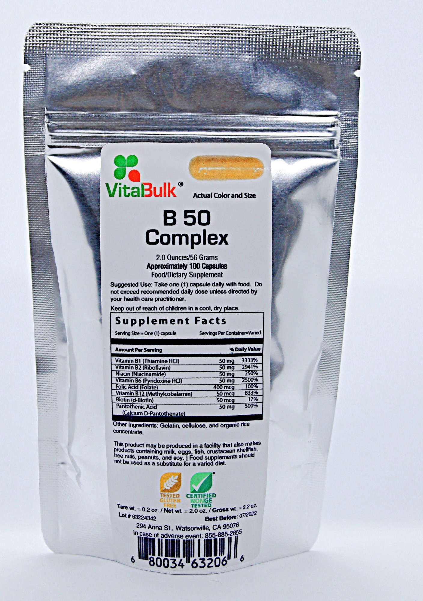 

Витамин VitaBulk B-50 Complex 100 Capsule 56mg