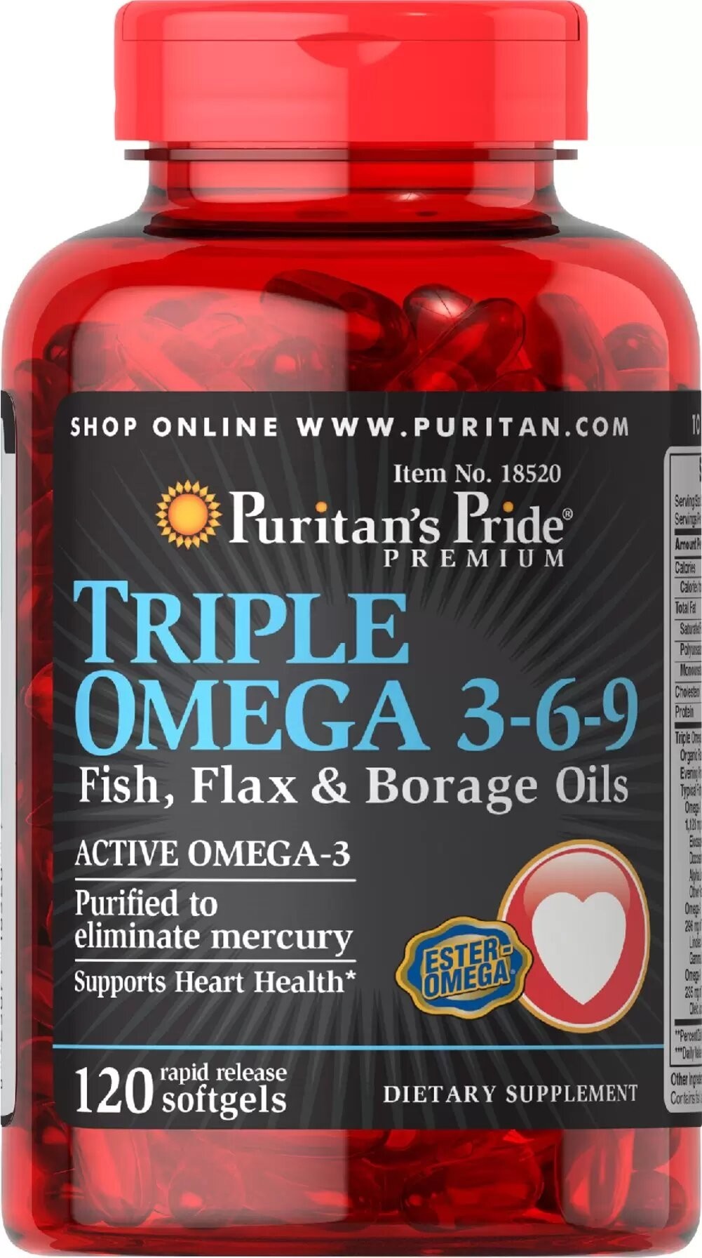 

Витамин Puritan Triple Omega 3-6-9 Fish, Flax & Borage Oils 120 softgel