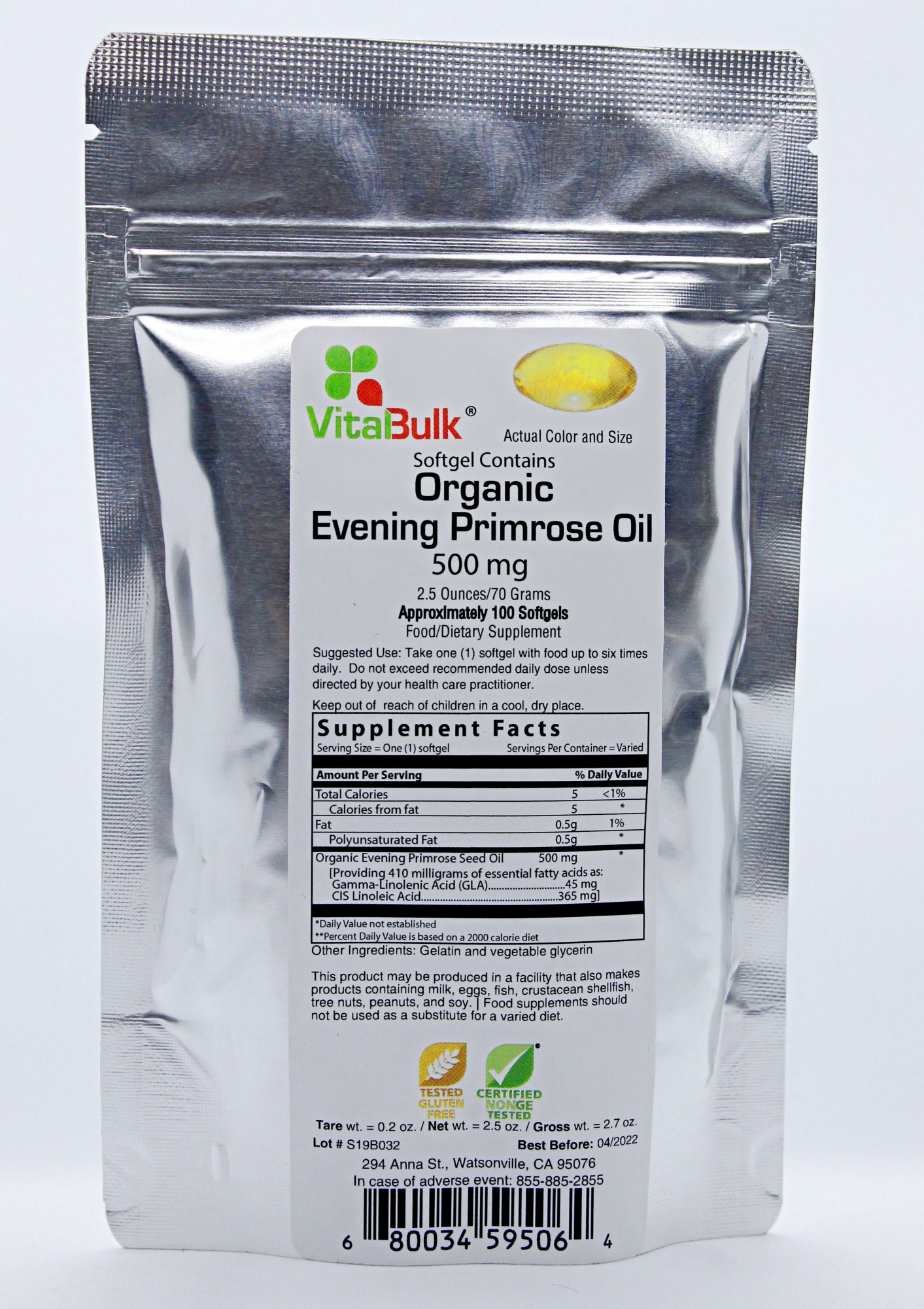 

Витамин VitaBulk Organic Evening Primrose Oil 500 mg 100 Softgel