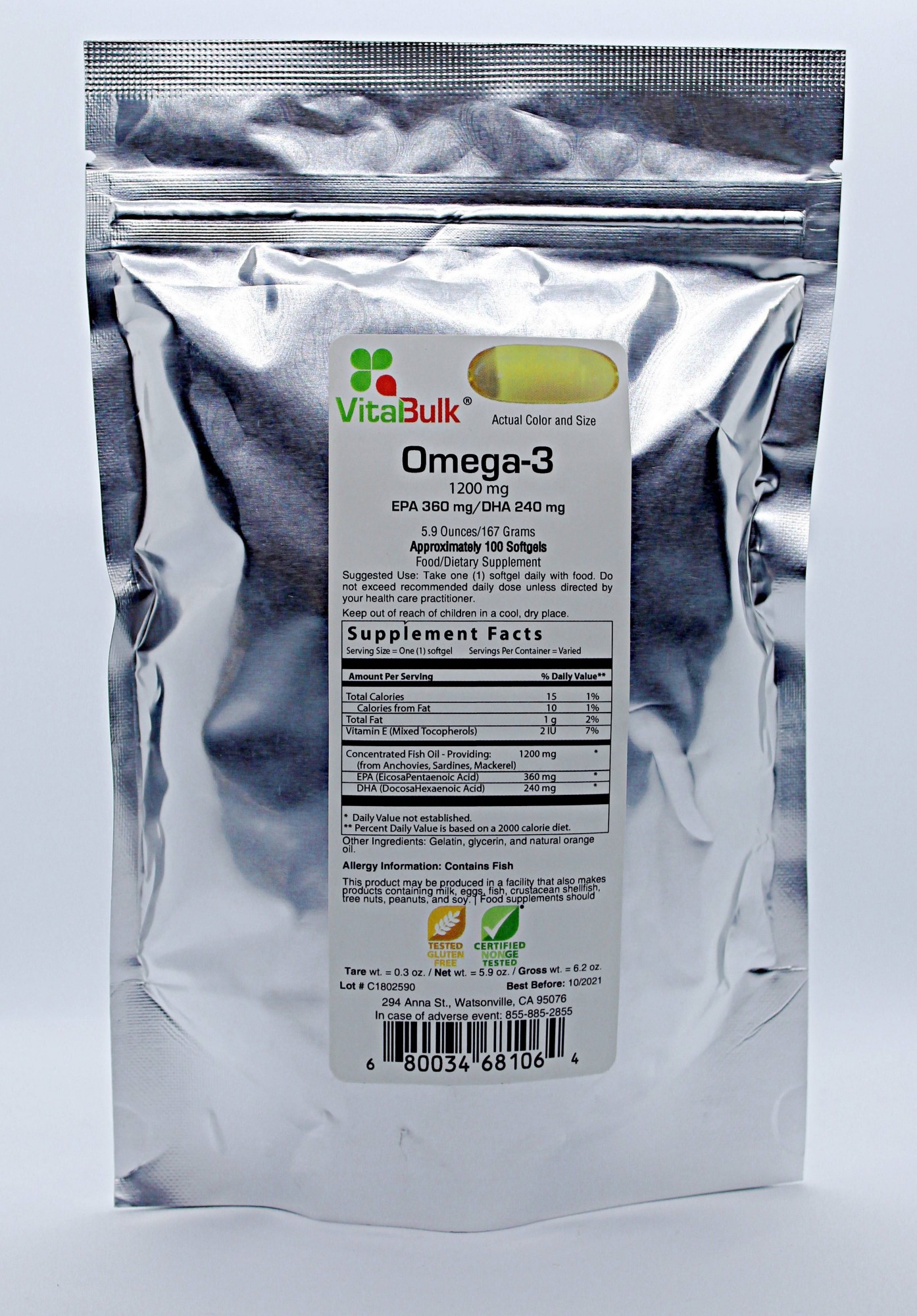 

Витамин VitaBulk Omega-3 1,200 mg Softgel - Double Industry Standard Potency