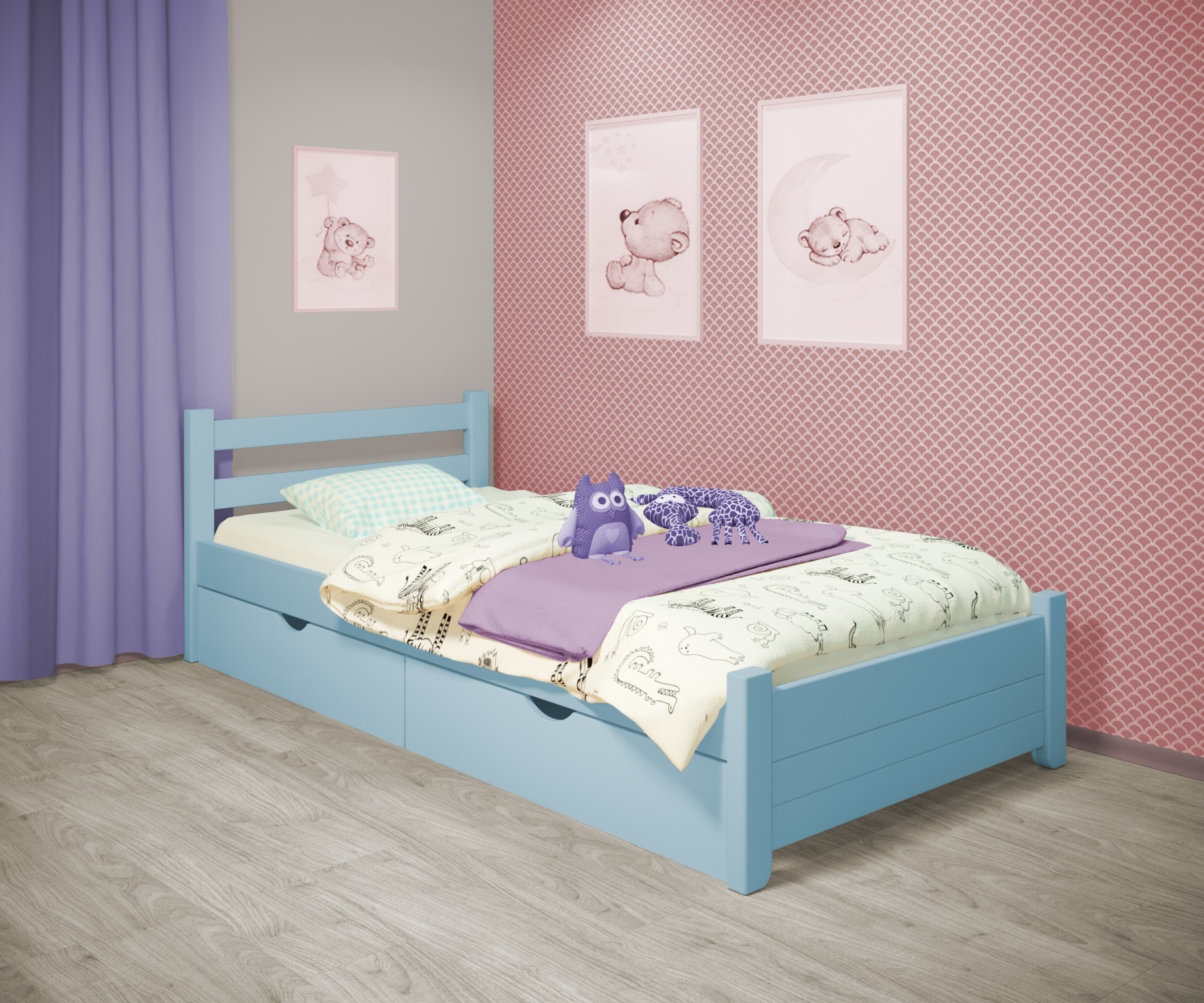 

Кровать односпальная RainbowDream Маркус 80х180 см голубой массив ольхи, с ящиками