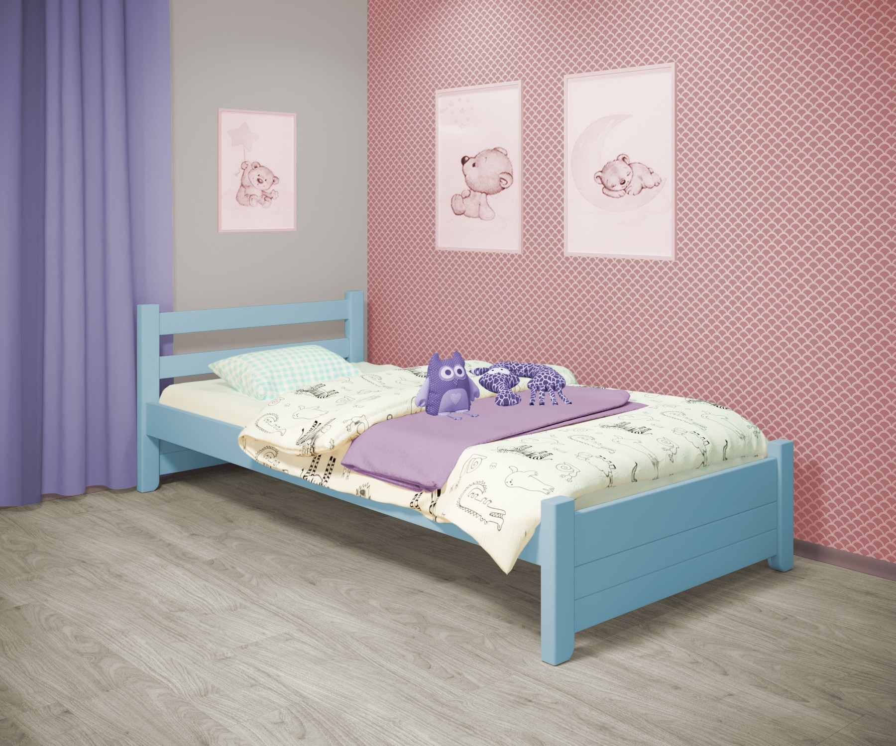 

Кровать односпальная RainbowDream Маркус 90х200 см голубой массив ольхи, без ящиков