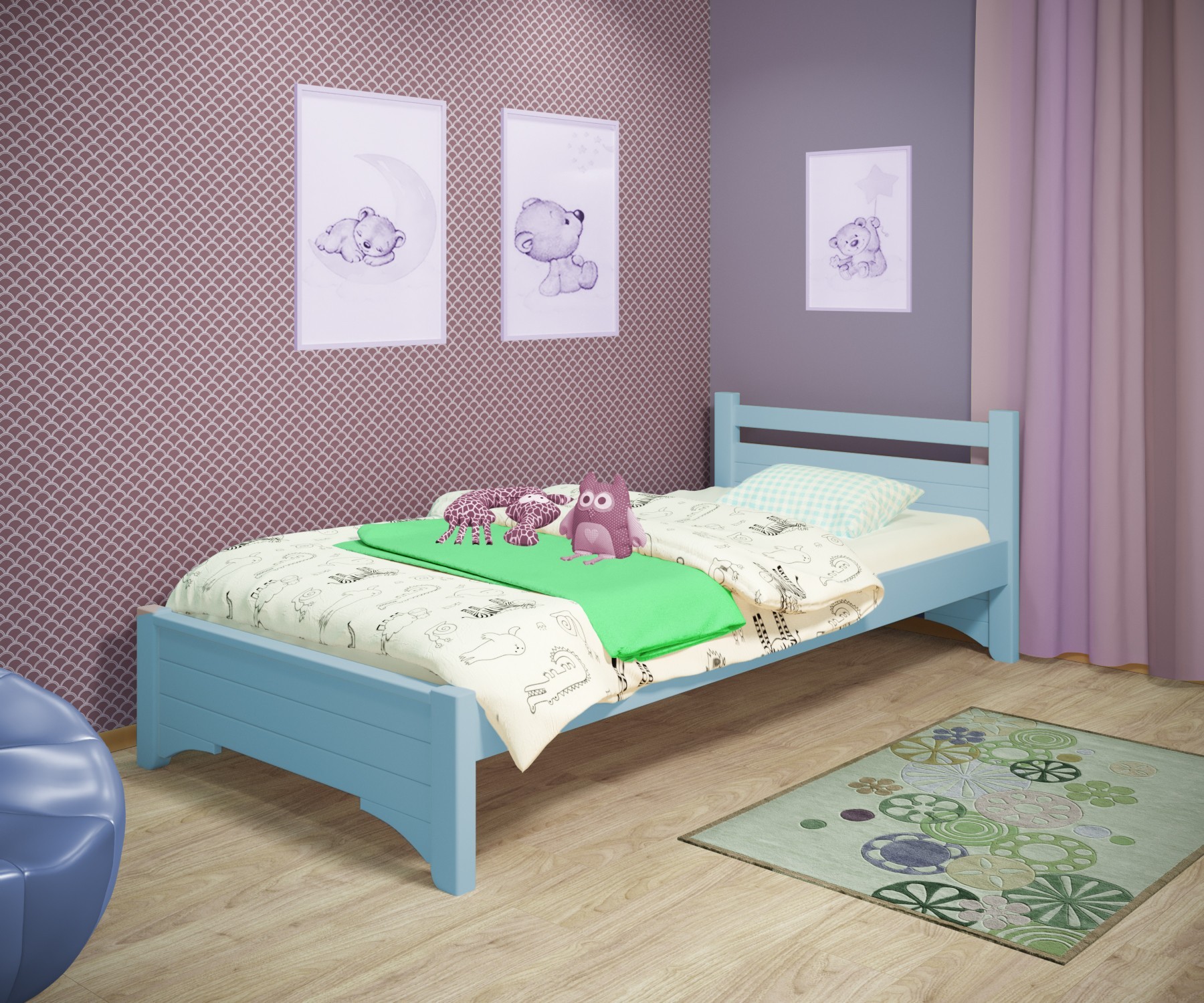 

Кровать односпальная RainbowDream Дюпон 70х140 см голубой массив ольхи, без ящиков