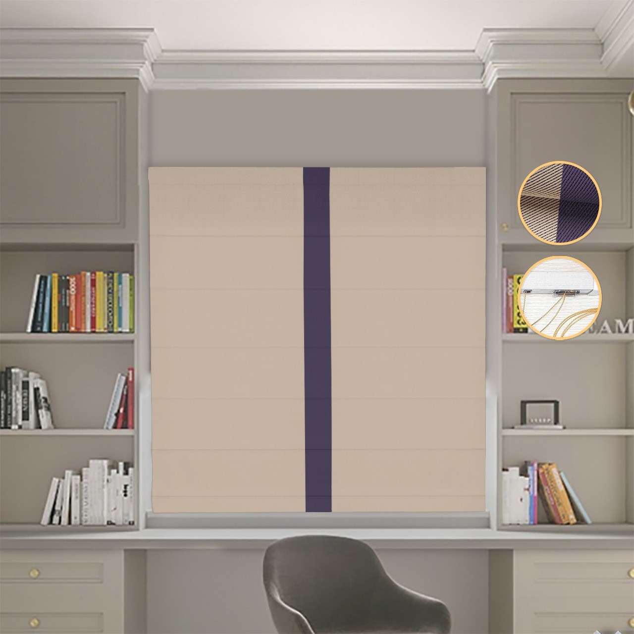 

Римские шторы DECOLIV Блэкаут Перфект бежевый с сиреневым кантом по центру 50*170 см