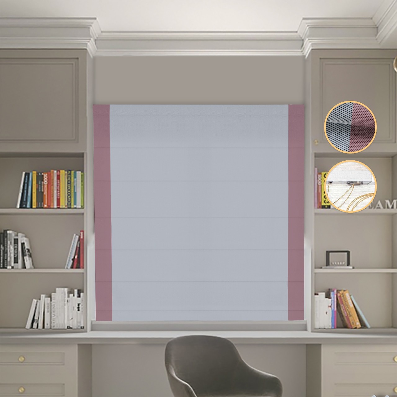 

Римские шторы DECOLIV Блэкаут Перфект светло-серый с пудровыми кантами по бокам 200*170 см