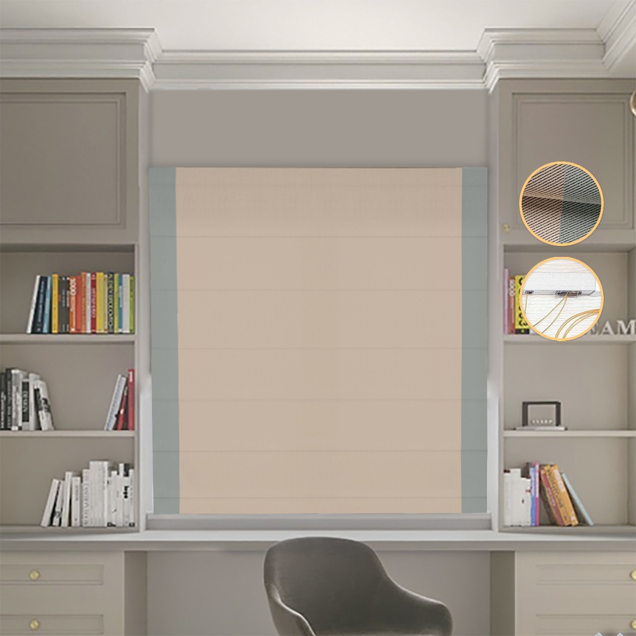 

Римские шторы DECOLIV Блэкаут Перфект бежевый с оливковыми кантами по бокам 240*170 см