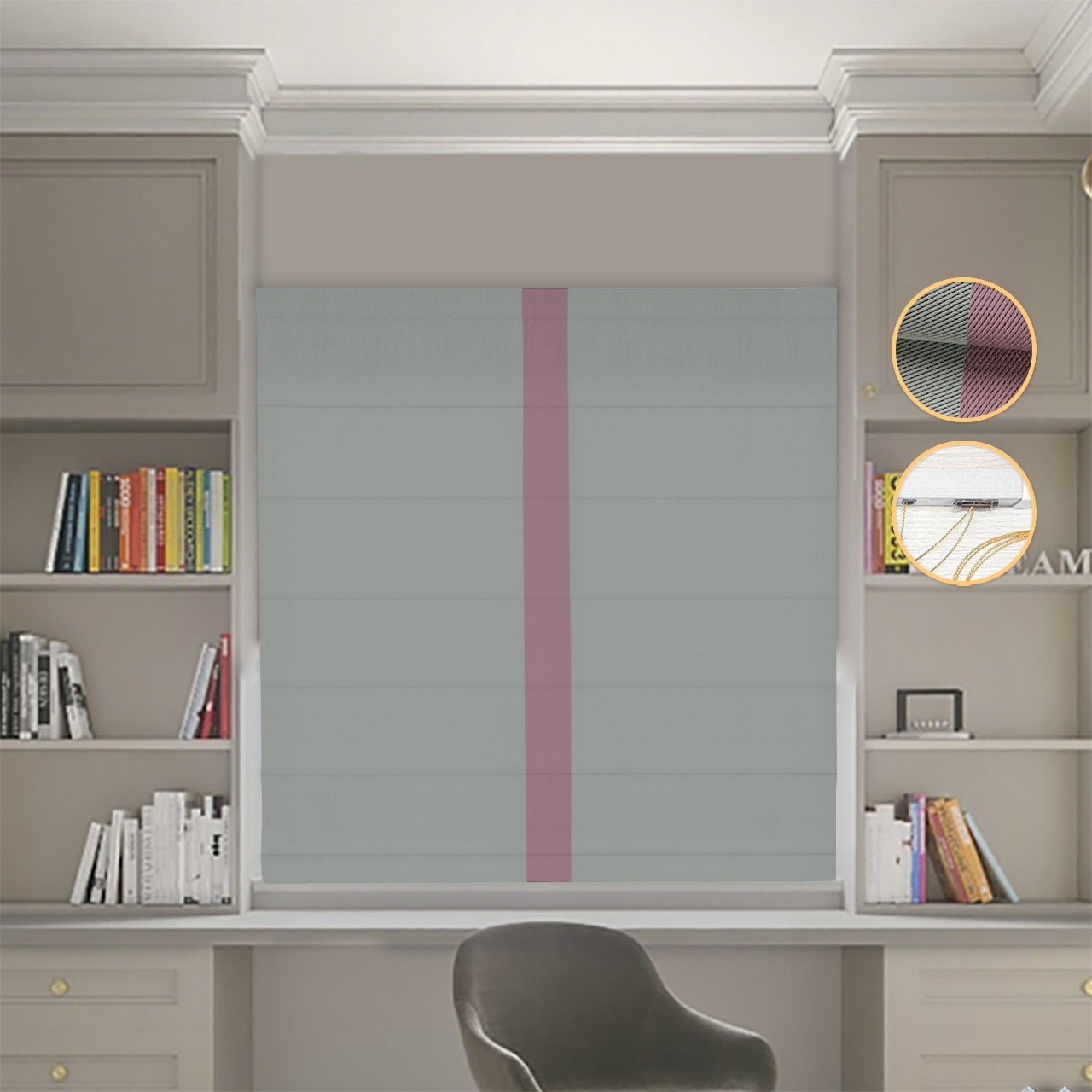 

Римские шторы DECOLIV Блэкаут Перфект оливковый с пудровым кантом по центру 250*170 см