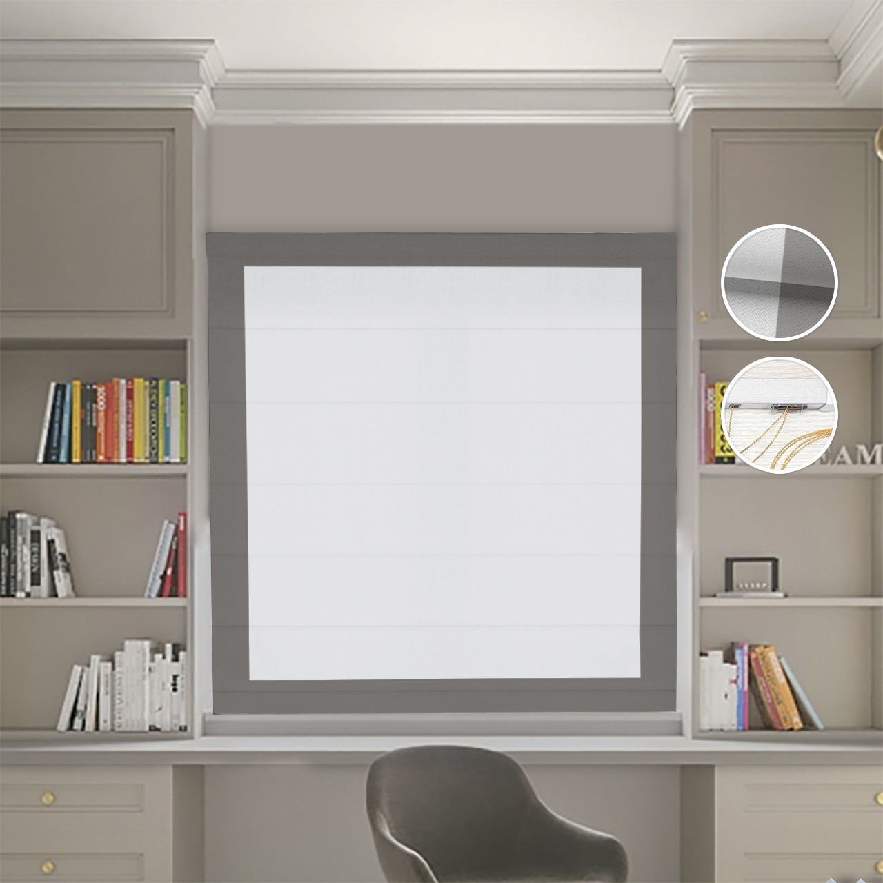 

Римские шторы DECOLIV Блэкаут Нова светло-серый с графитовыми кантами 140*170 см