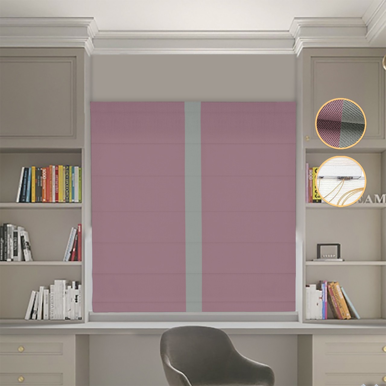 

Римские шторы DECOLIV Блэкаут Перфект пудровый с оливковым кантом по центру 130*170 см