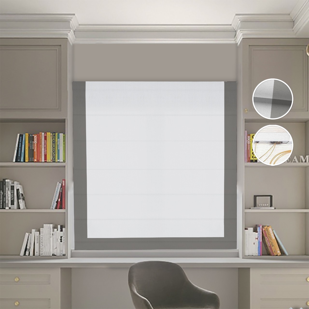 

Римские шторы DECOLIV Блэкаут Нова светло-серый с графитовым кантом 120*170 см