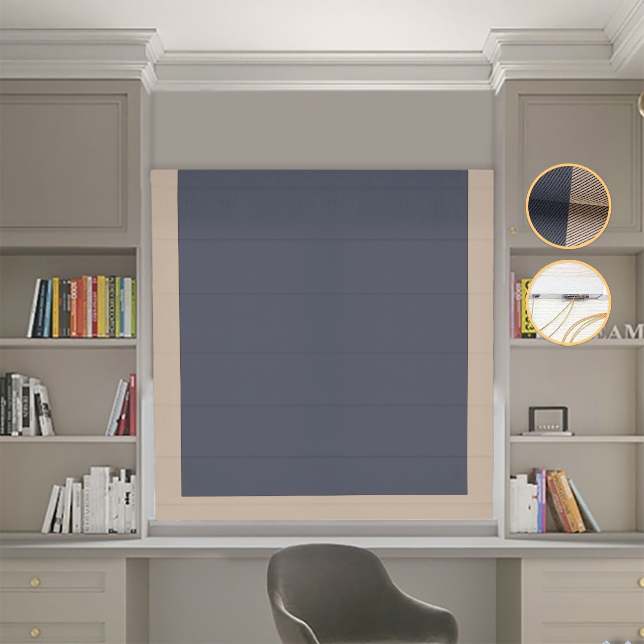 

Римские шторы DECOLIV Блэкаут Перфект графитовый с бежевым кантом 220*170 см