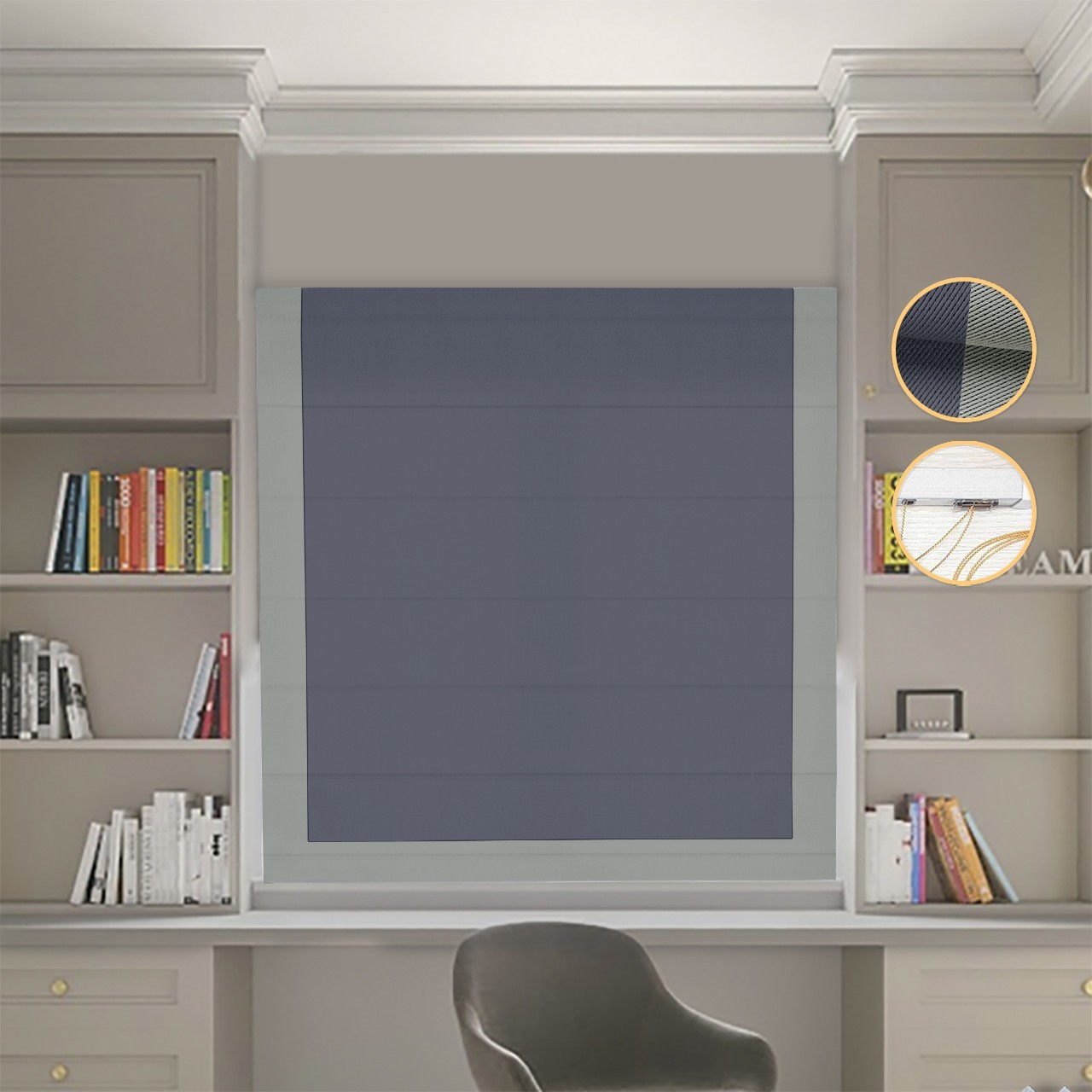 

Римские шторы DECOLIV Блэкаут Перфект графитовый с оливковым кантом 270*170 см