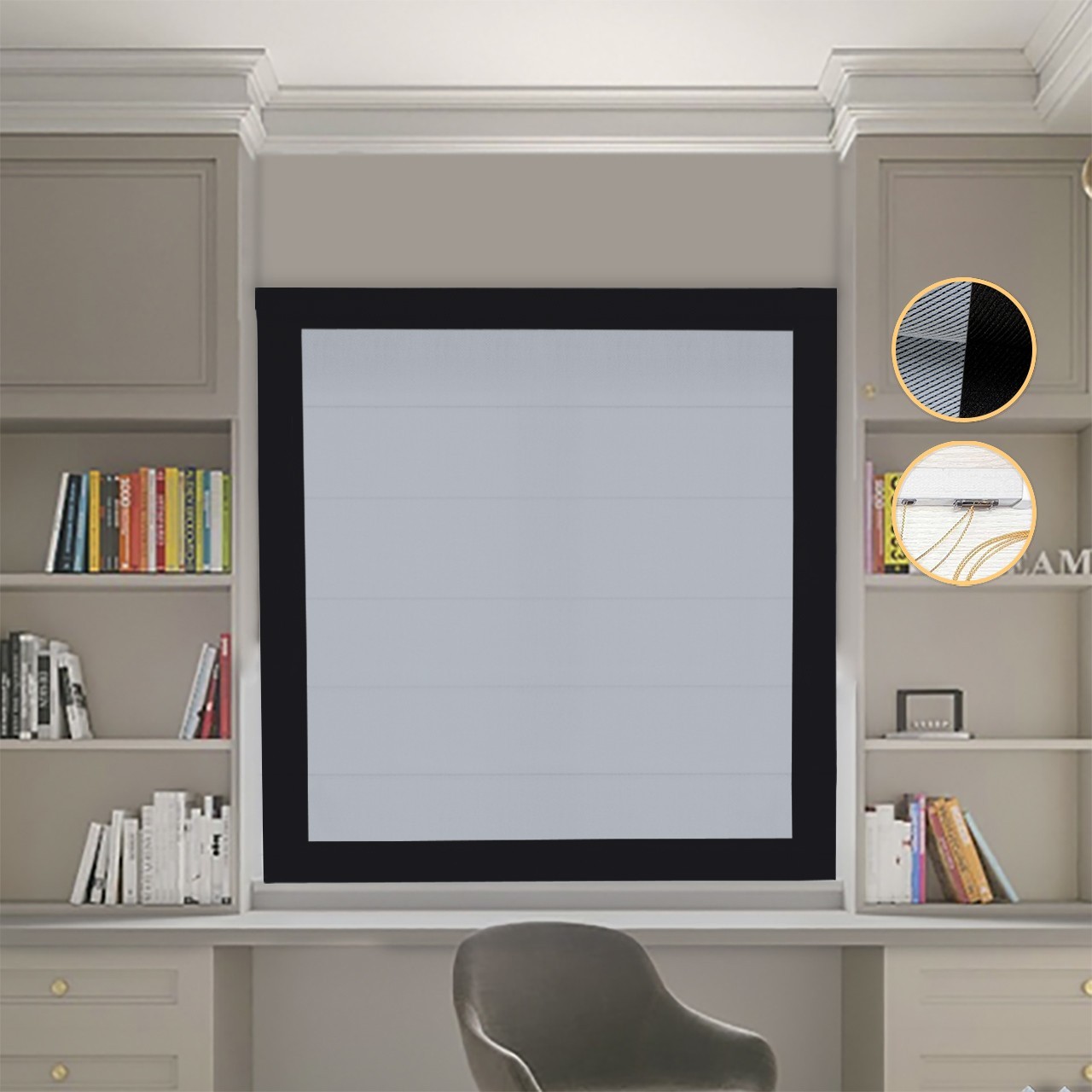 

Римские шторы DECOLIV Блэкаут Перфект светло-серый с черными кантами 240*170 см