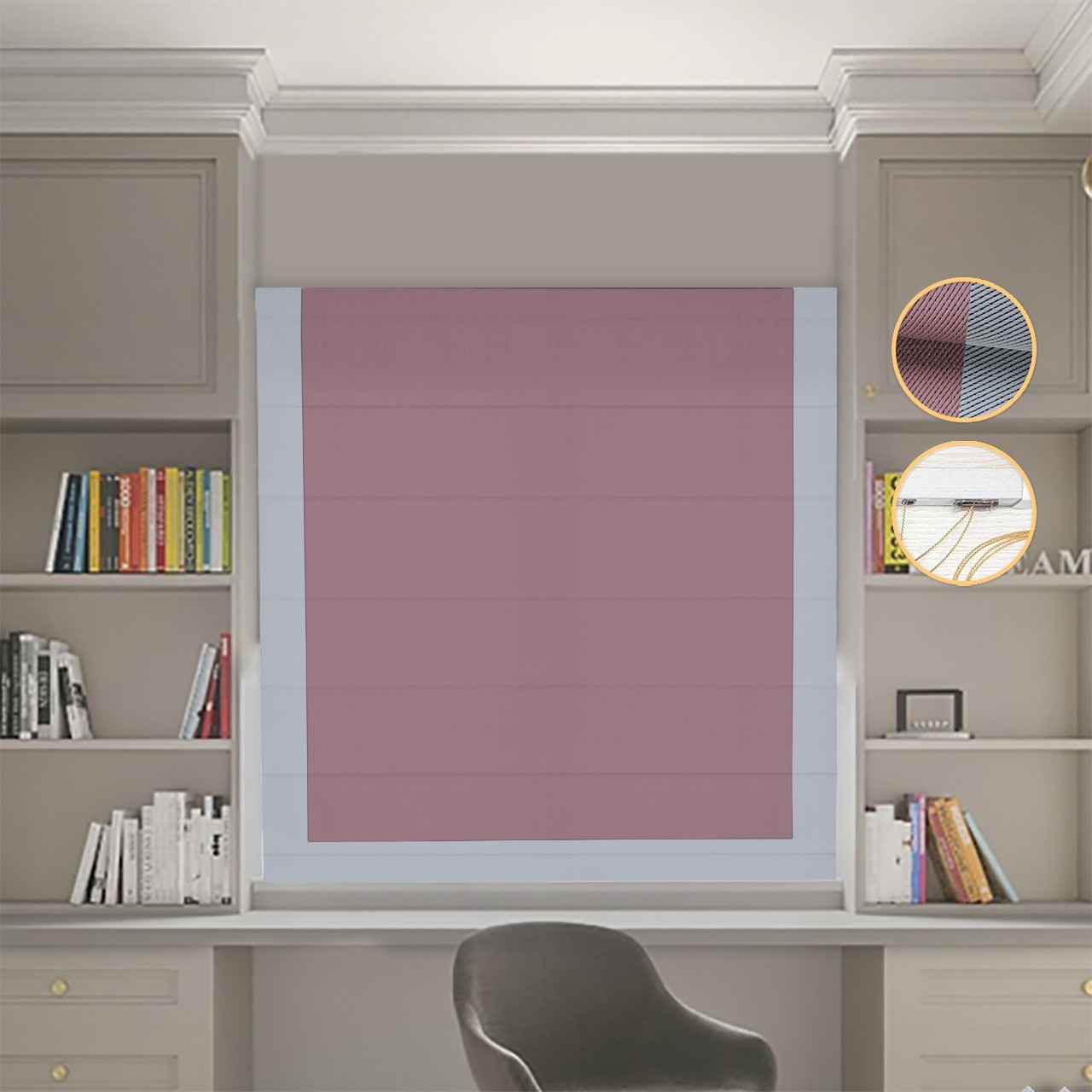 

Римские шторы DECOLIV Блэкаут Перфект пудровый с светло-серым кантом 90*170 см