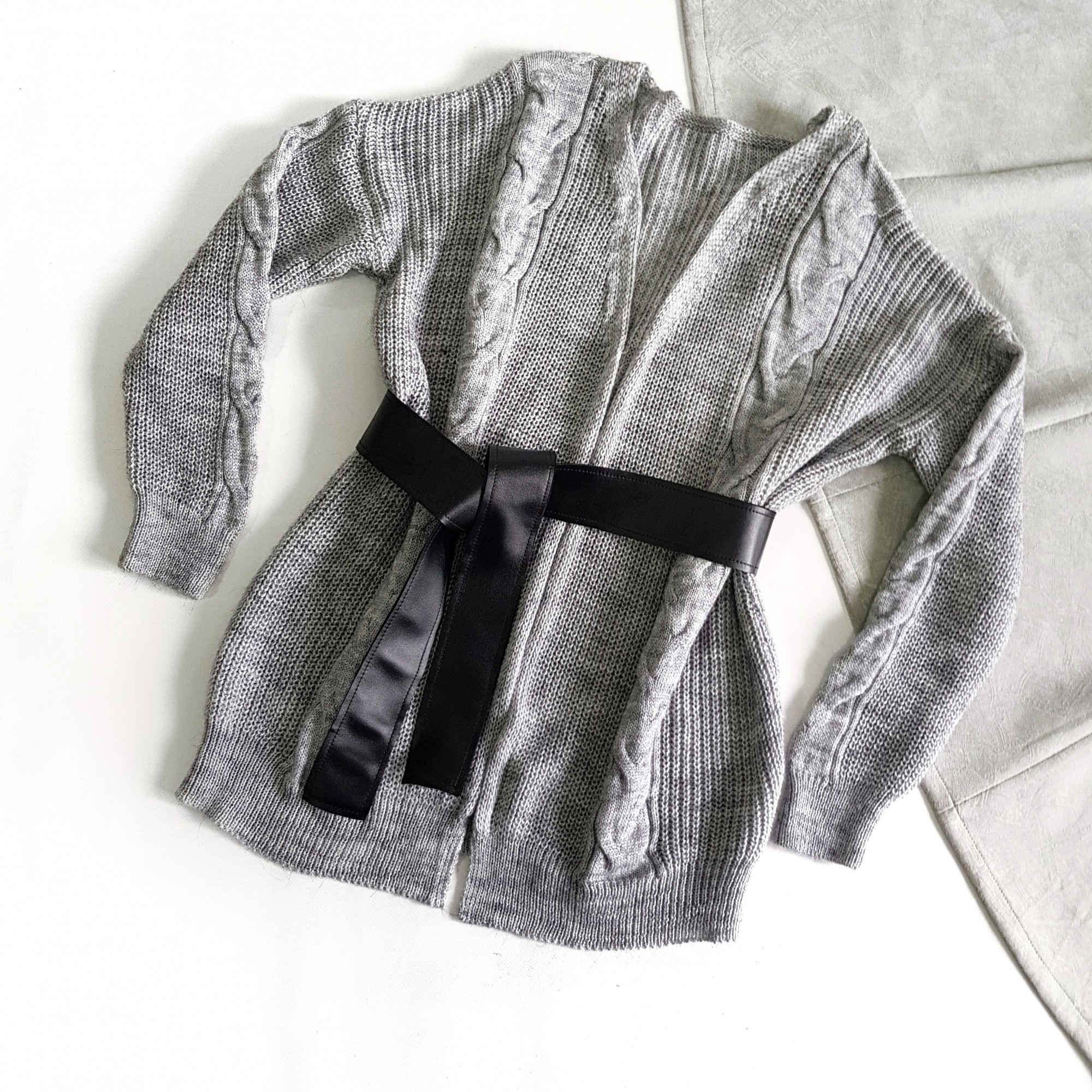 

Кардиган вязанный короткий серый с поясом G&N 2256 2XL