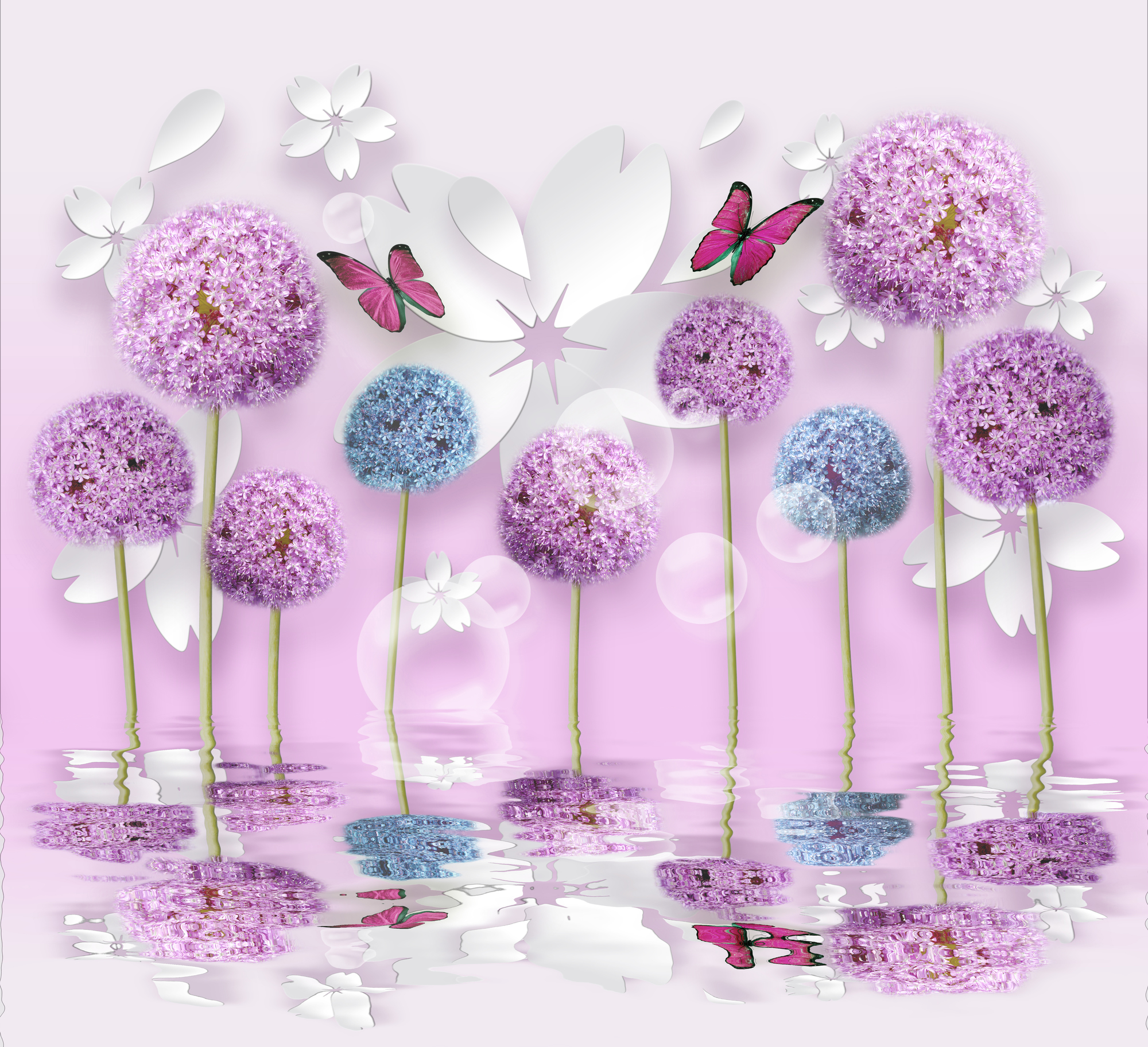

Фотообои 3D 'Сиреневые 3D цветы' (3277) , Классик