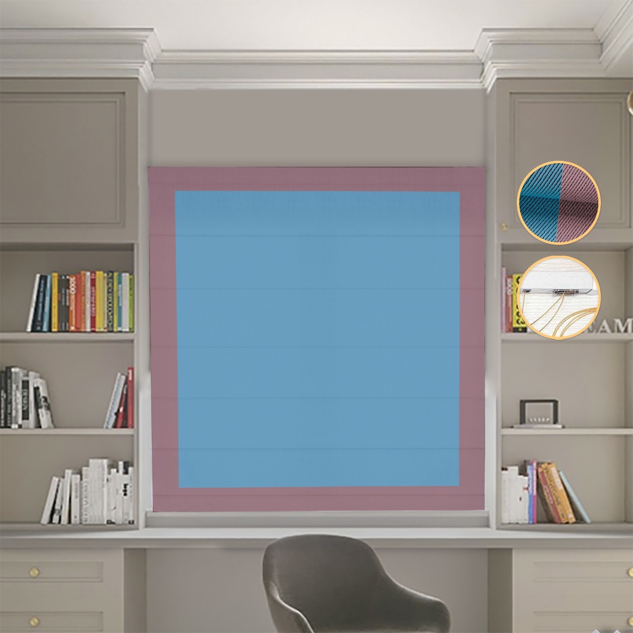 

Римские шторы DECOLIV Блэкаут Перфект голубой с пудровыми кантами 100*170 см