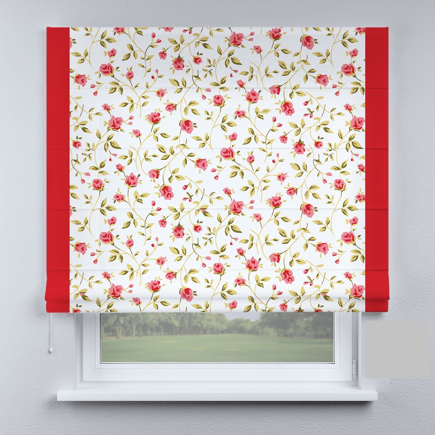 

Римские шторы DECOLIV цветы с красными кантами 40*170 см