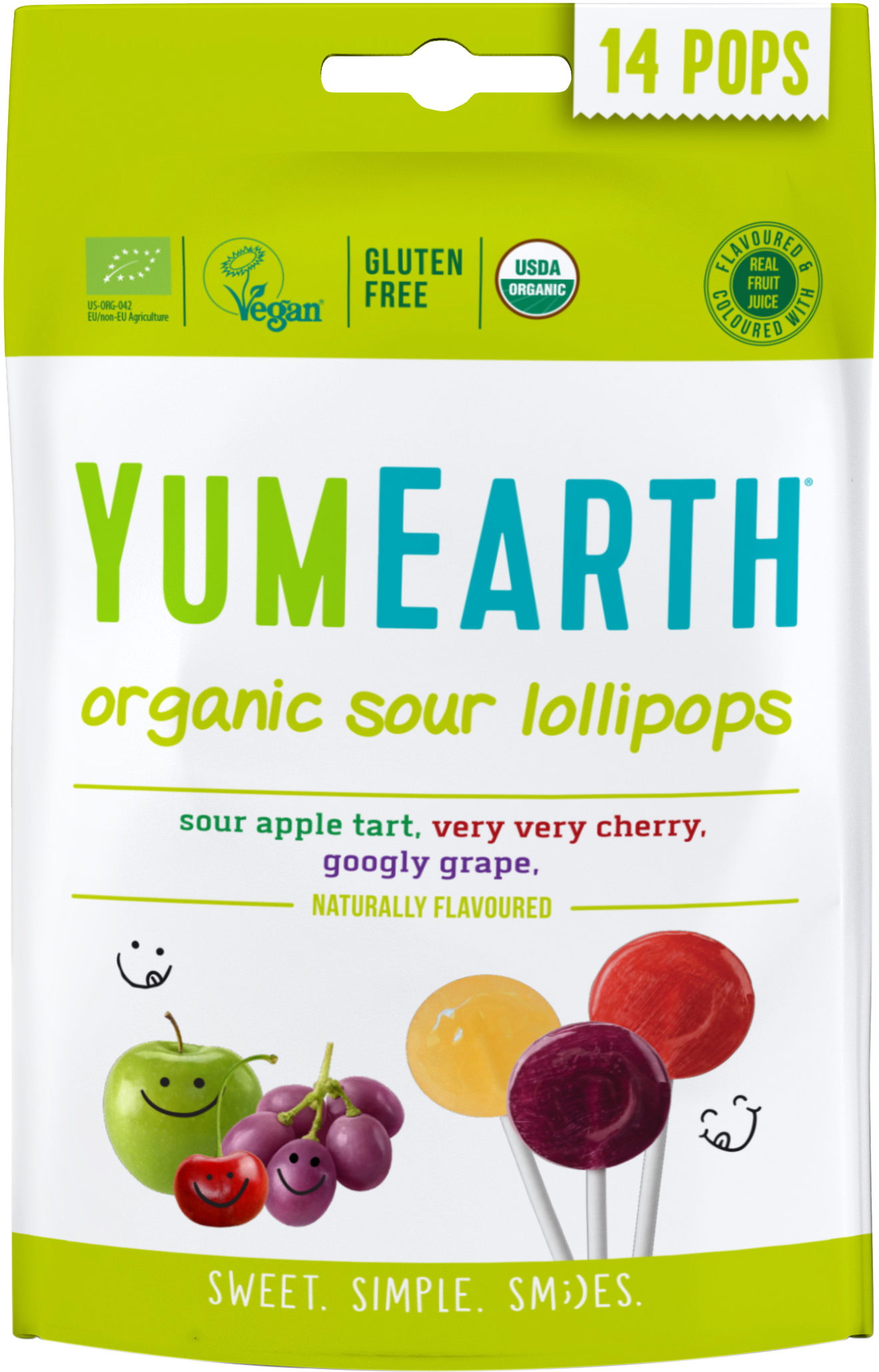 Леденцы на палочке YumEarth Органические Ассорти: яблоко, вишня ...
