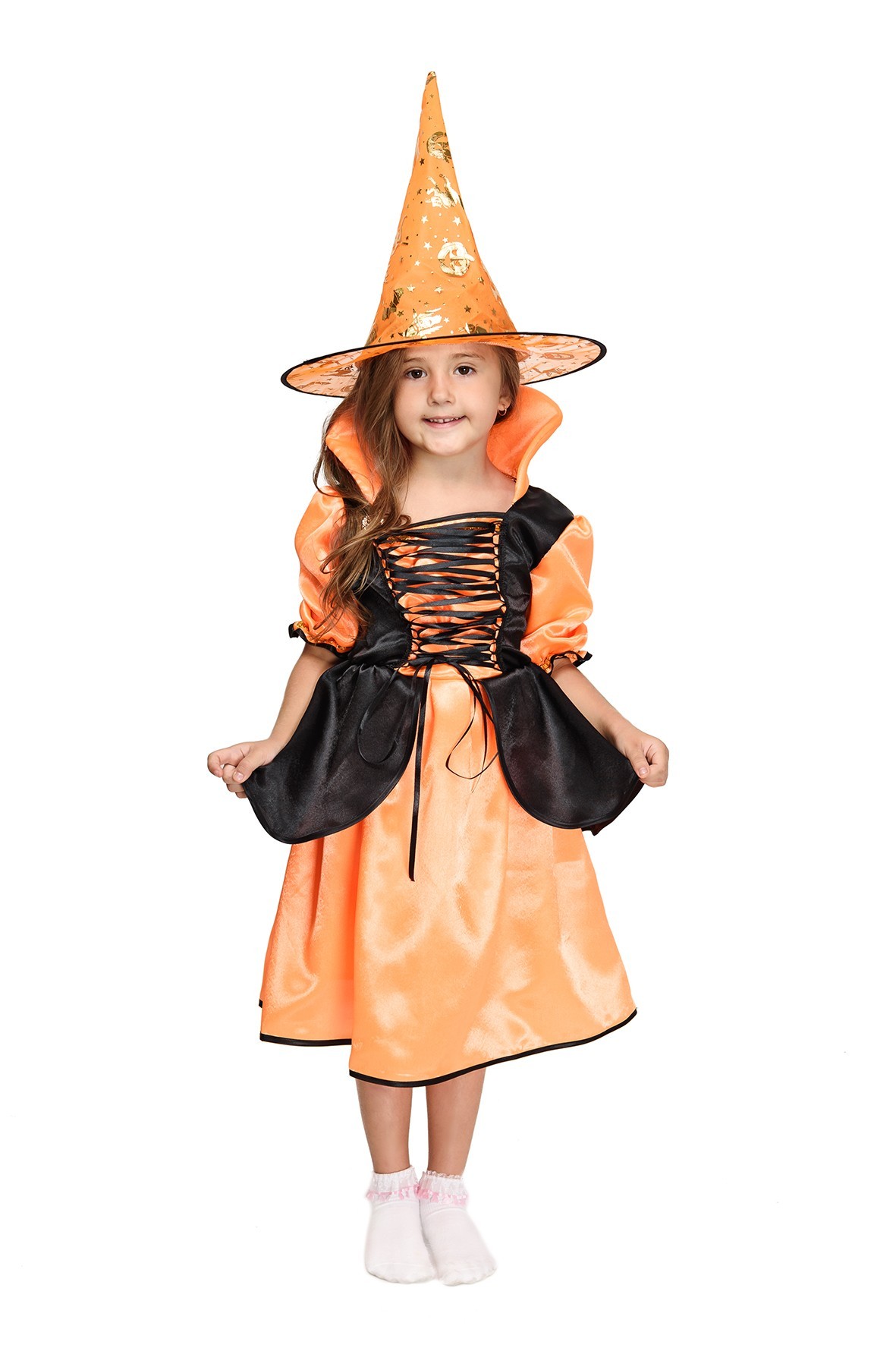 

Костюм Ведьмы для девочки оранжевый Рост 118-124 см