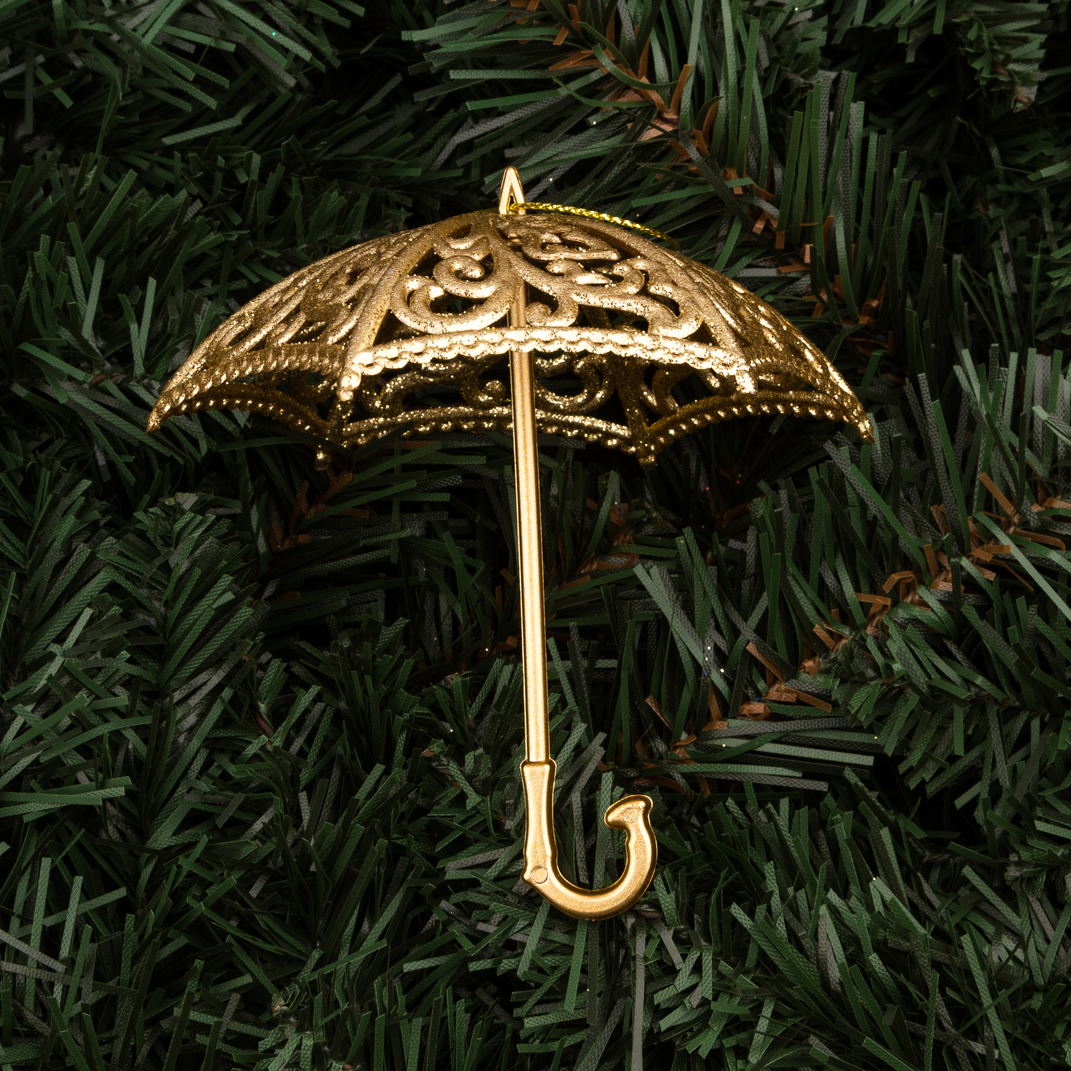 Елочное украшение Ажурный зонтик 11см, цвет - золото 788-899