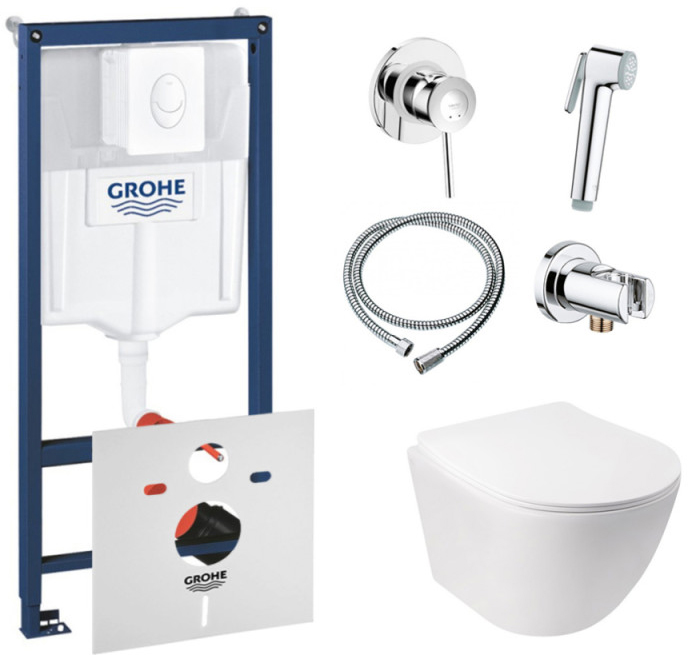 

Инсталляция GROHE Rapid SL 38722001 + унитаз QTAP Jay QT07335176W с сиденьем Soft Close дюропласт + душевой гарнитур GROHE BauClassic 111048