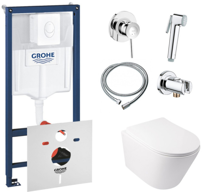 

Инсталляция GROHE Rapid SL 38722001 + унитаз QTAP Swan QT16335178W с сиденьем Soft Close дюропласт + душевой гарнитур GROHE BauClassic 111048