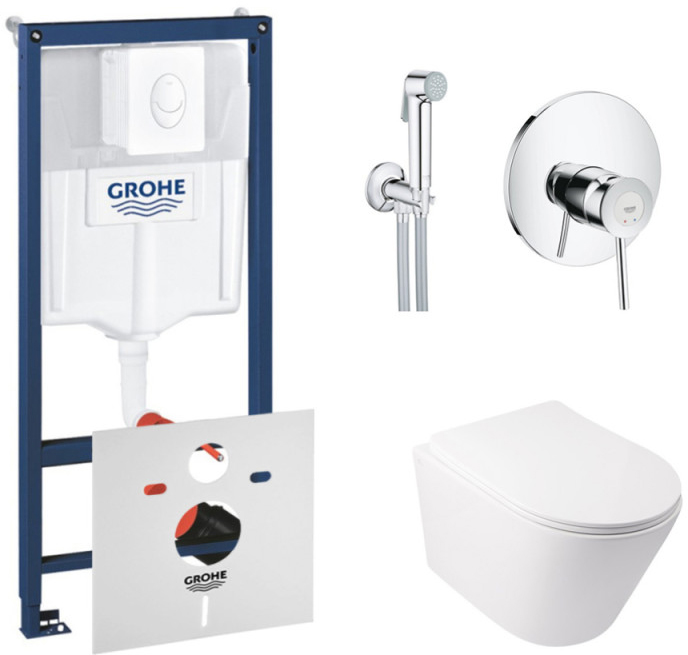 

Инсталляция GROHE Rapid SL 38722001 + унитаз QTAP Swan QT16335178W с сиденьем Soft Close дюропласт + душевой гарнитур GROHE BauClassic 2904800S