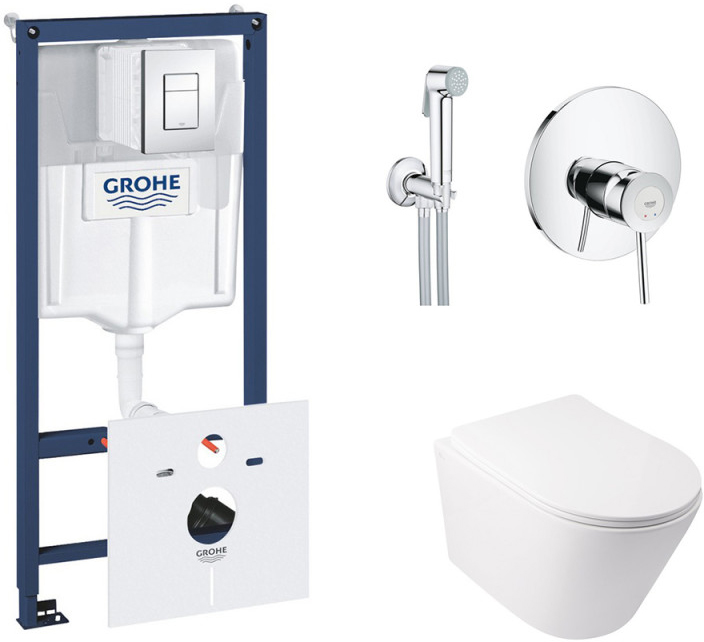 

Инсталляция GROHE Rapid SL 38827000 + унитаз QTAP Swan QT16335178W с сиденьем Soft Close дюропласт + душевой гарнитур GROHE BauClassic 2904800S