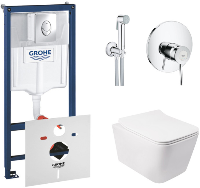 

Инсталляция GROHE Rapid SL 38721001 + унитаз QTAP Crow QT05335170W с сиденьем Soft Close дюропласт + душевой гарнитур GROHE BauClassic 2904800S