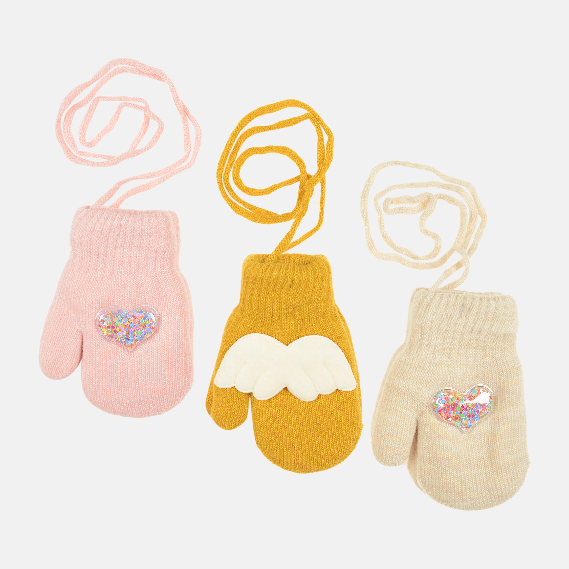 

Зимние варежки YO! R-230A/1P/G 16 (3 пары) Розовое сердце/Бежевое сердце/Горчичные крылья