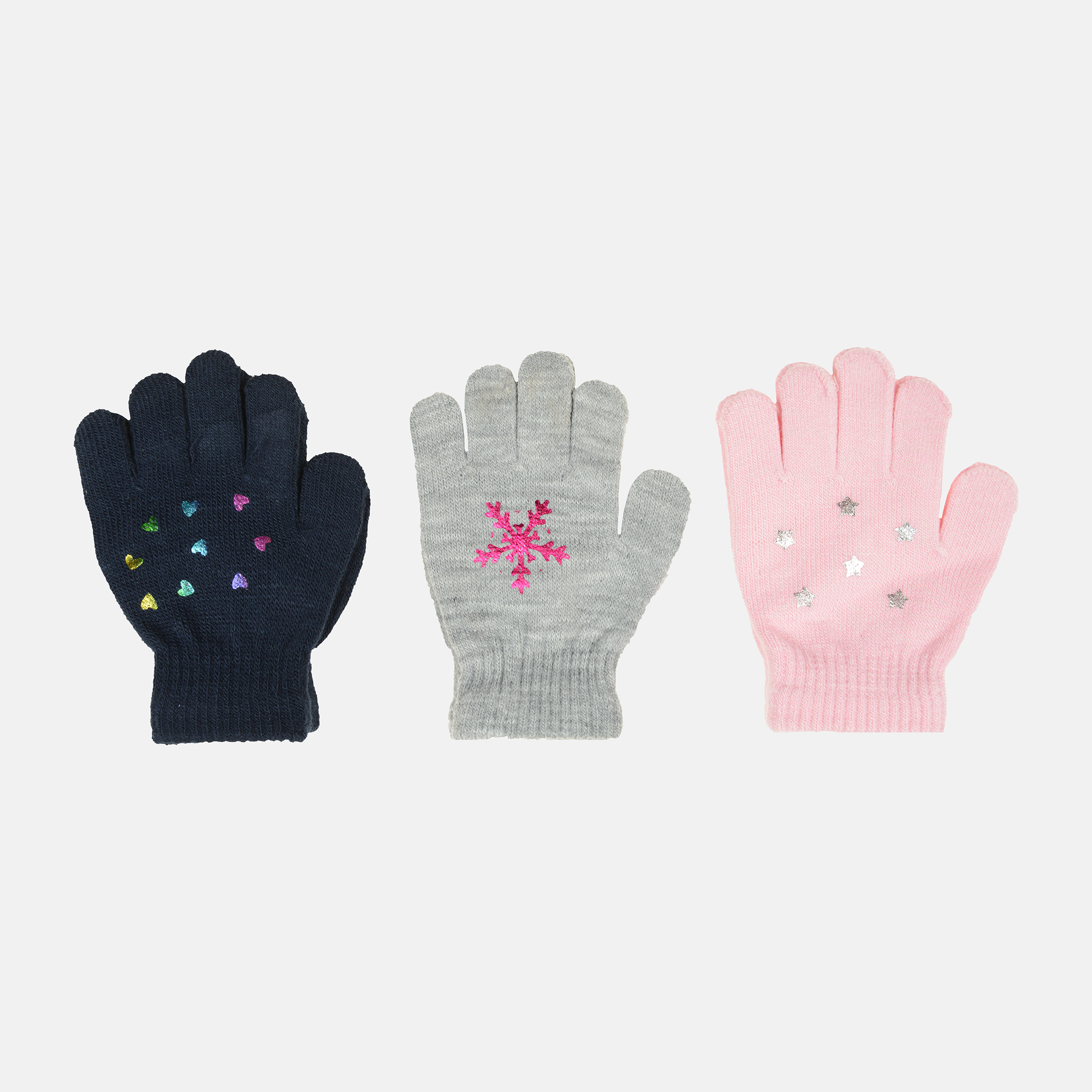 Акція на Зимние перчатки YO! R-068A/GIR 16 (3 пары) Розовая звездочка/Серая снежинка/Синее сердечко (5907617997363) від Rozetka UA