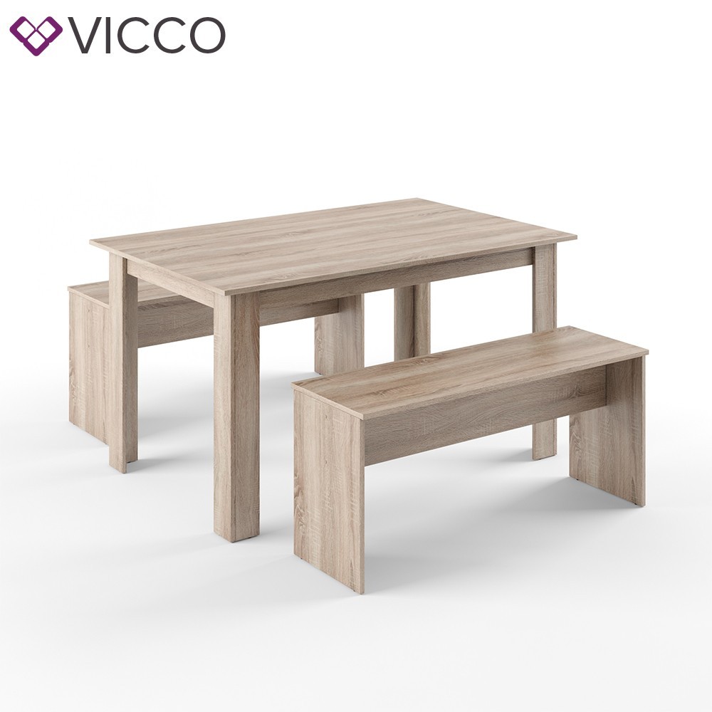 

​Столовый комплект Vicco, стол + 2 скамейки, сонома