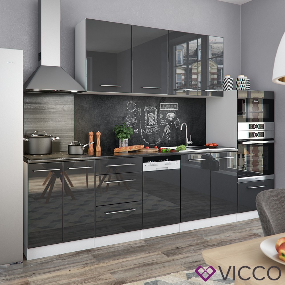 

Кухонный гарнитур 295см, модульная кухня Vicco Fame-Line, антрацит