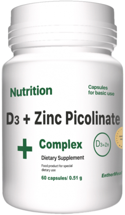 

Витаминно-минеральный комплекс EntherMeal D3 + Zinc Picolinate Complex+ 60 капсул (AD3ZN060EM090)