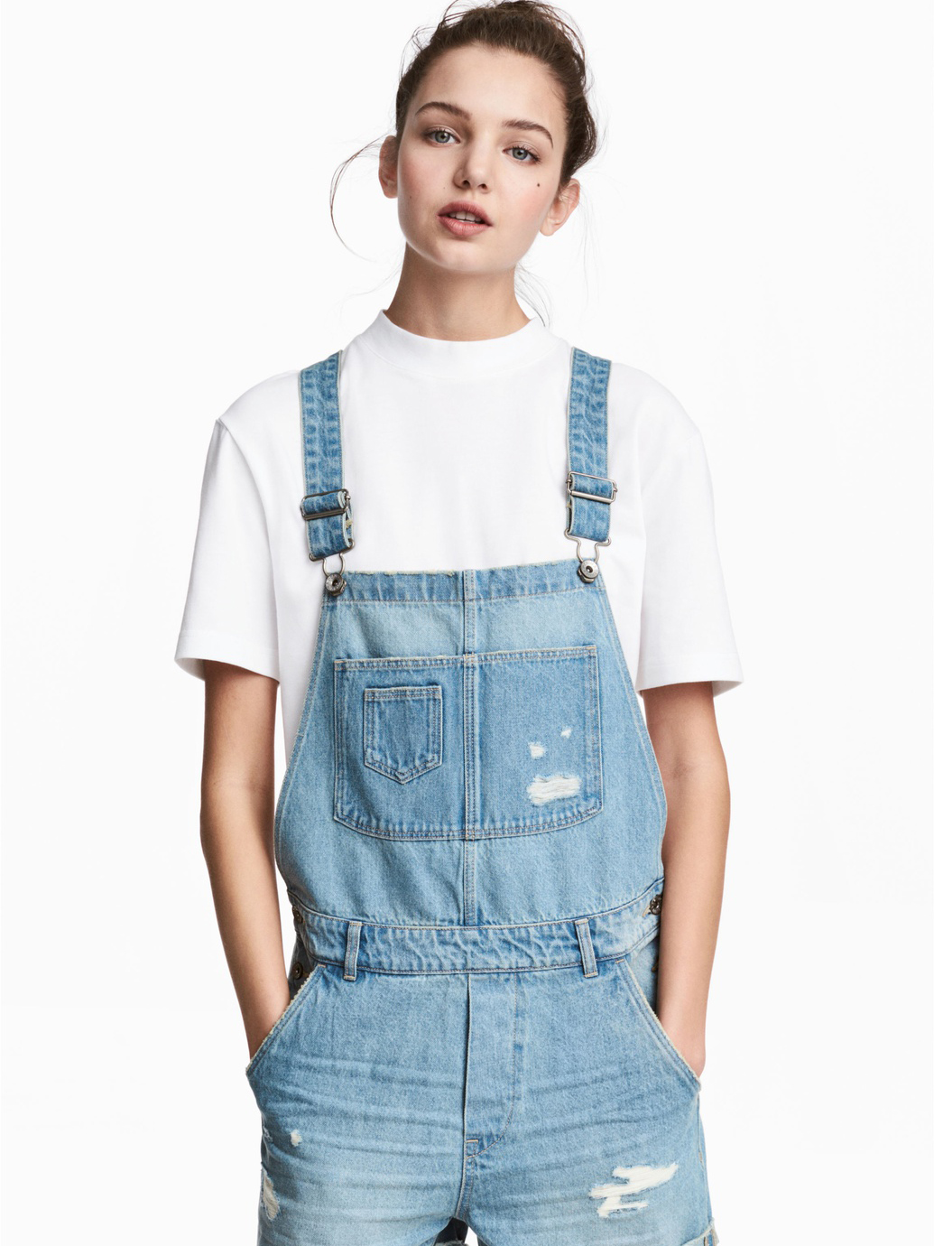 

Полукомбинезон джинсовый H&M 0450662_голуб._пуг._дыр. 40 Голубой
