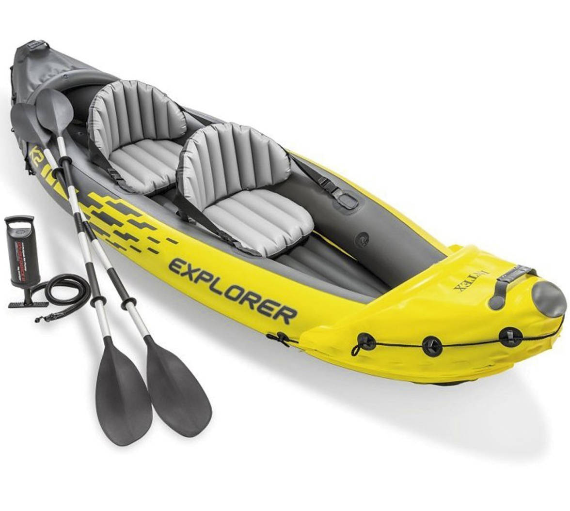 

Двухместная надувная байдарка каяк Intex Explorer K2 312х91х51 см + весла, насос и надувные сидения со спинками Оригинал (intx-68307)
