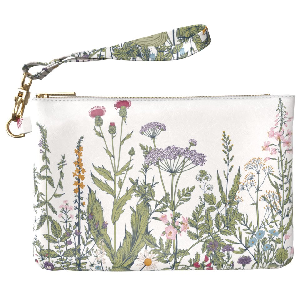 

Женская косметичка, дорожная сумочка (Луговые цветы) ручной роботы из эко-кожи