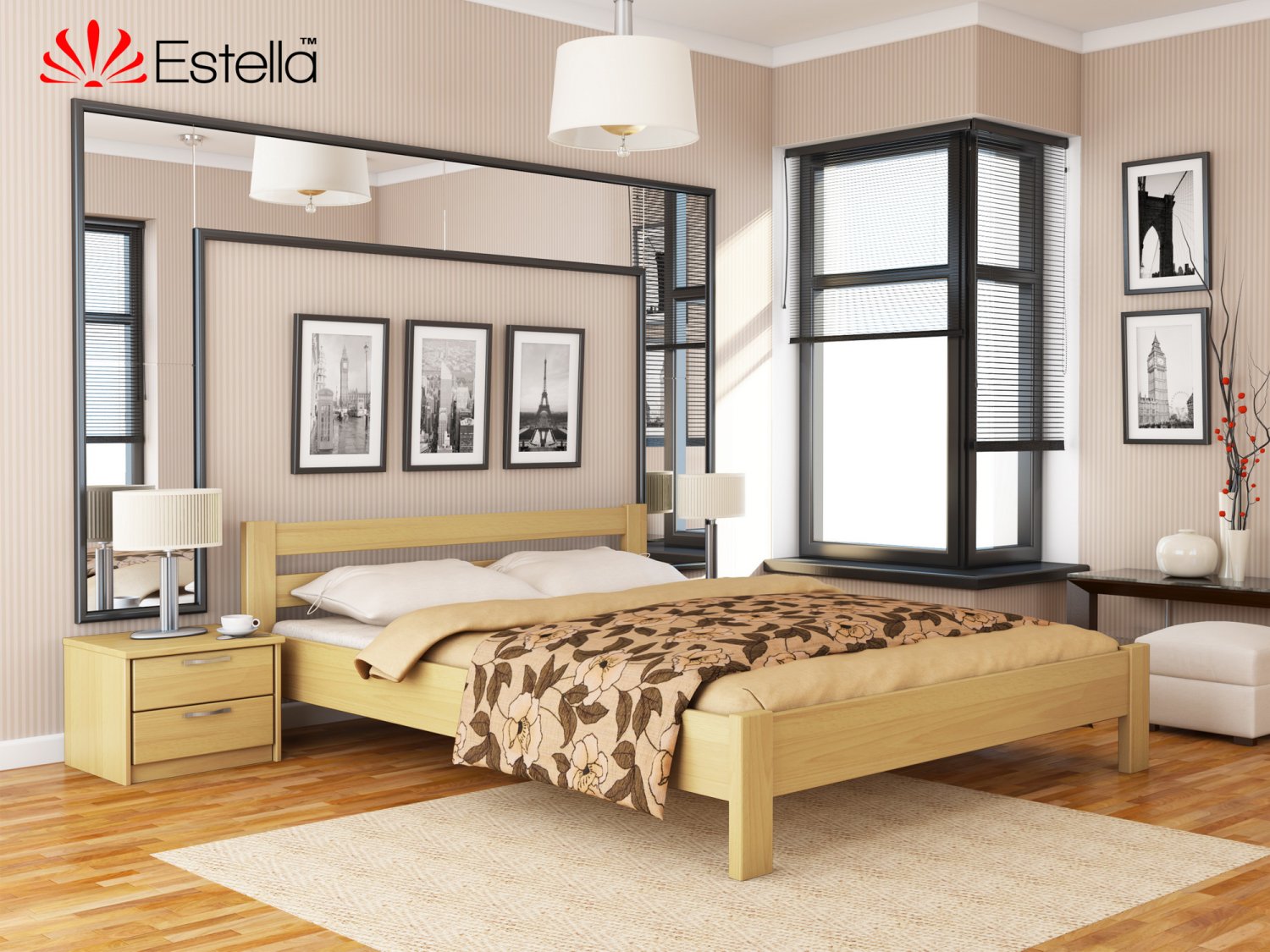 

Кровать двуспальная Рената Estella 140х190 102 - бук Масив 2Л25