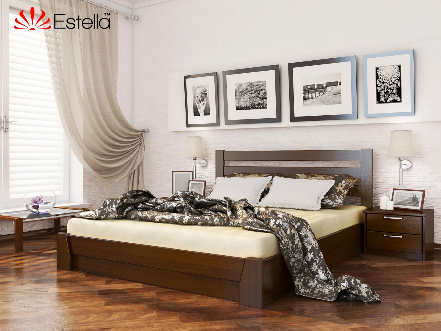 

Кровать двуспальная Селена Estella 120х190 101 - темный орех Масив 2Л25