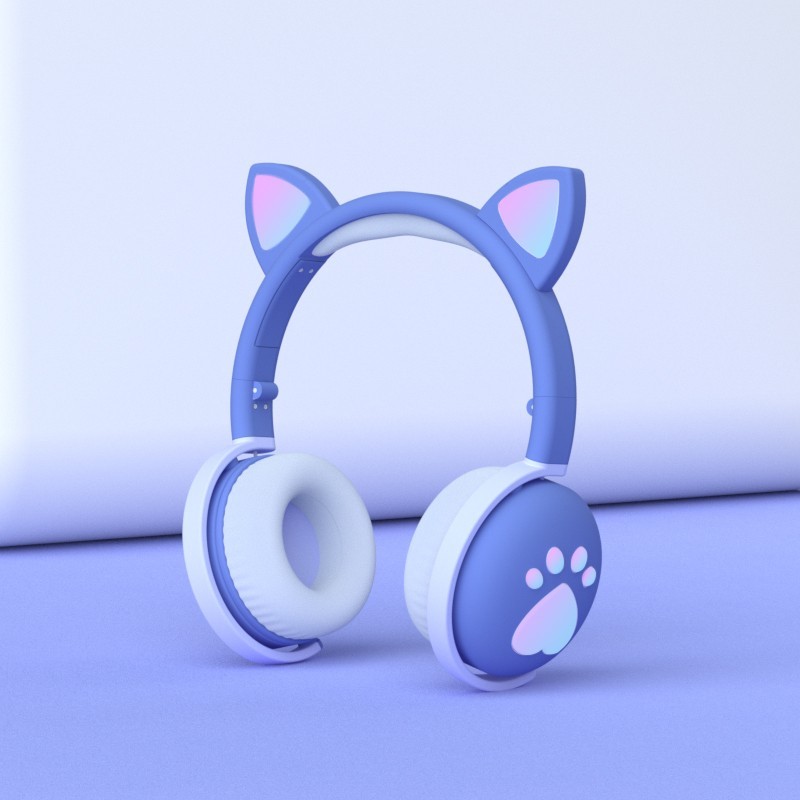 

Беспроводные наушники "CAT" BK1 с кошачьими ушками и LED лапками BLUE