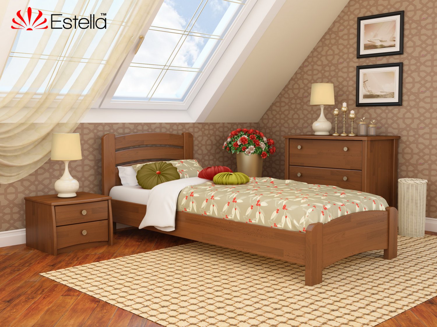 

Кровать односпальная Венеция Люкс Estella 90х190 105 - ольха Щит Л25