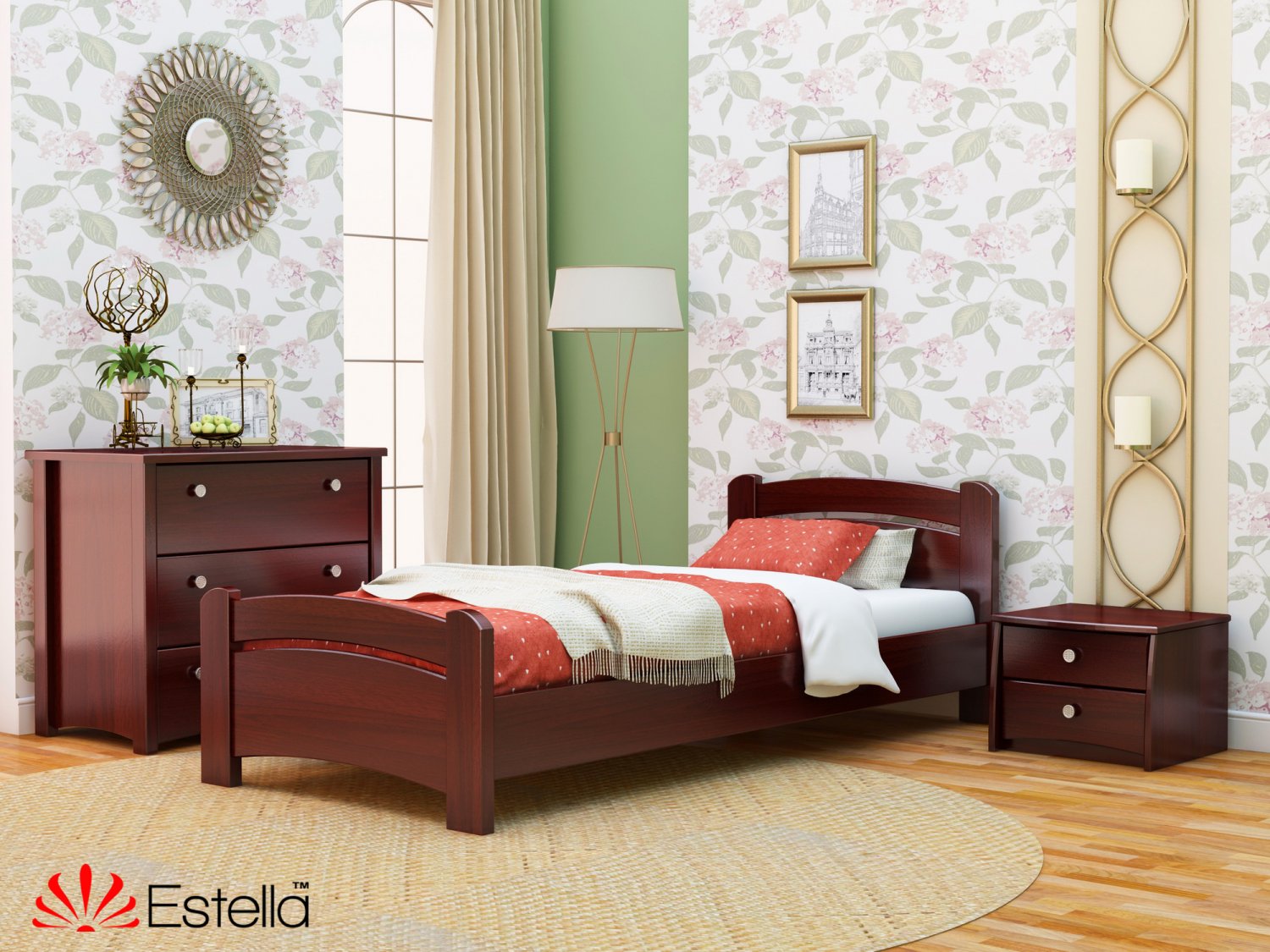 

Кровать односпальная Венеция Estella 90х200 104 - красное дерево Масив Л25