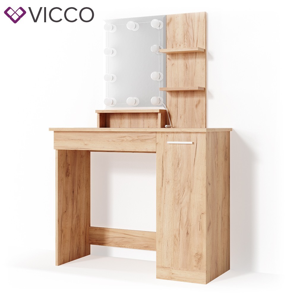 

​Туалетный столик с подсветкой зеркала Vicco, сонома