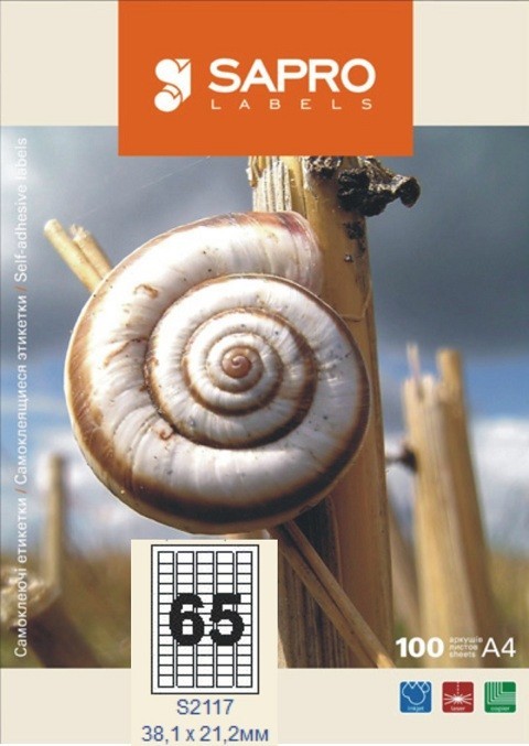 

Бумажная наклейка SAPRO Labels А4 38,1х21,2мм 100 листов 65 наклеек закругленный углы белая