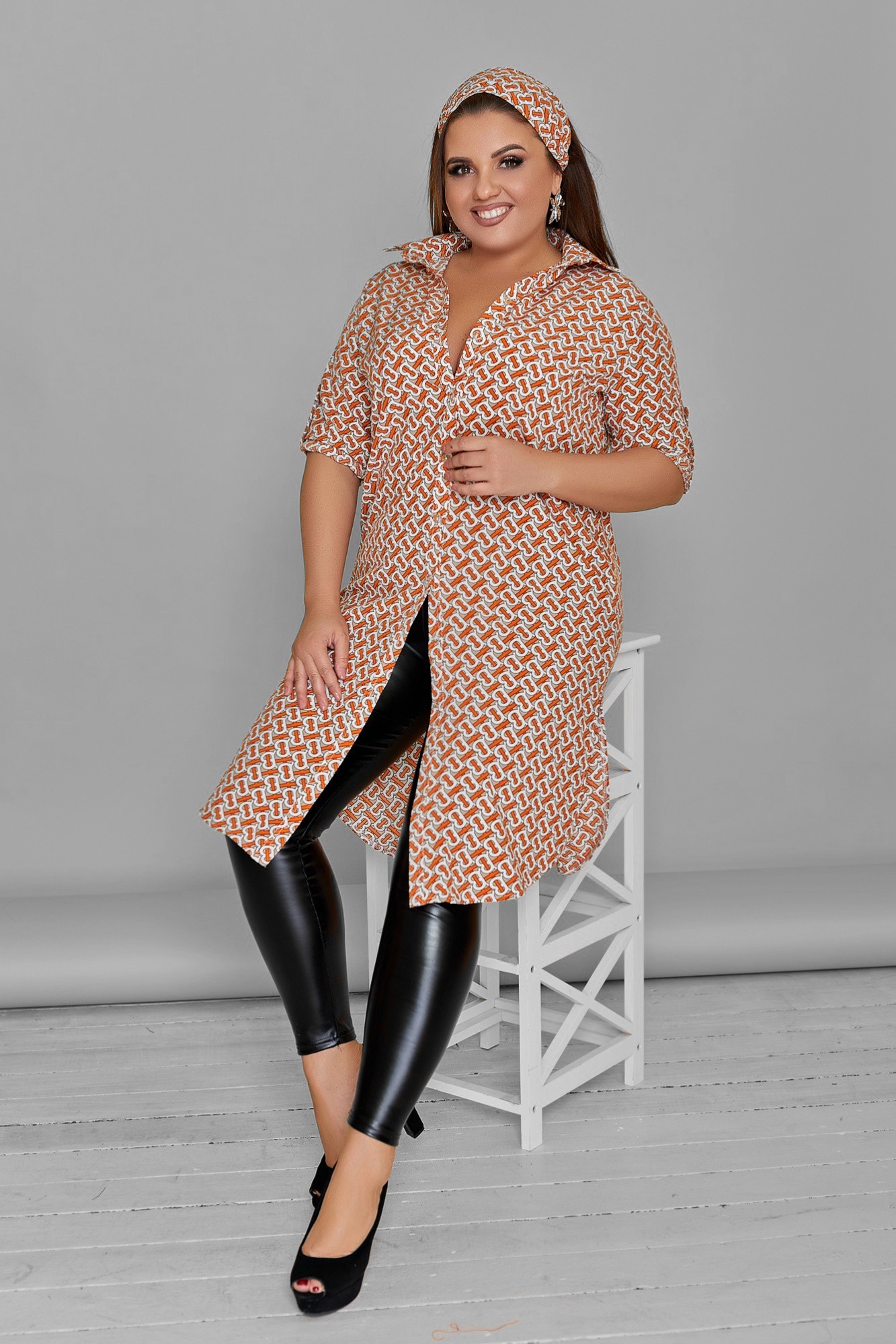 

Туника-рубашка с банданой Moskara  Оранжевая 171181, Туника-рубашка с банданой Moskara 50 Оранжевая 171181