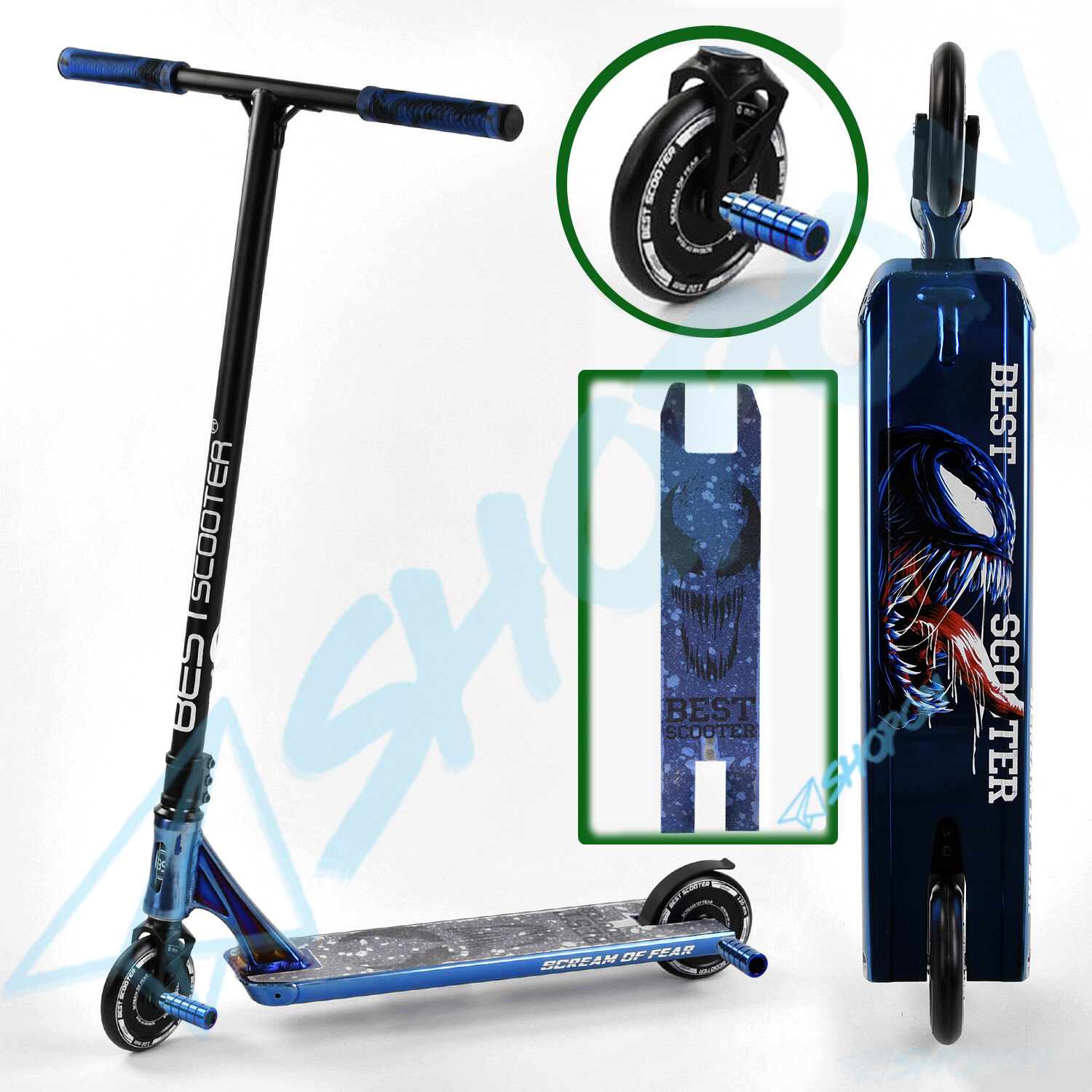 

Самокат для трюков Best Scooter Трюковый колесо алюминий с 2 шт пегами в комплекте, HIC, DIMSA-11815, синий
